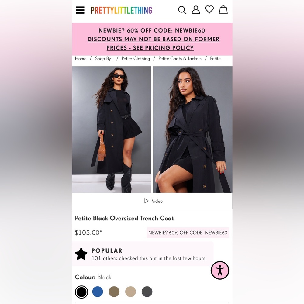 Petite Black Oversized Trench Coat